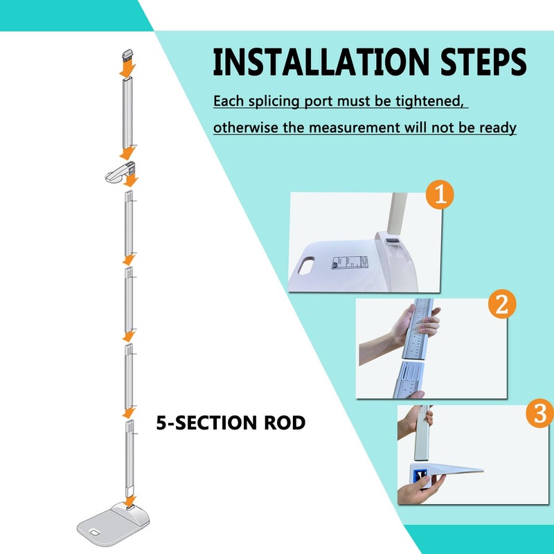 FAFAGLGL Aluminum Alloy Height Measurement Portable Height Measuring Rod Height Measure 8-82 inch/20-210 cm/Unit with cm & inch 8-82 for Home, Office, - Image 5